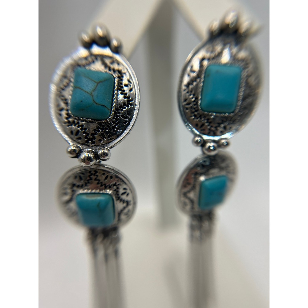 Justin Dangle Earrings Womens OS Silver Blue Good Western Faux Turquoise Tassel